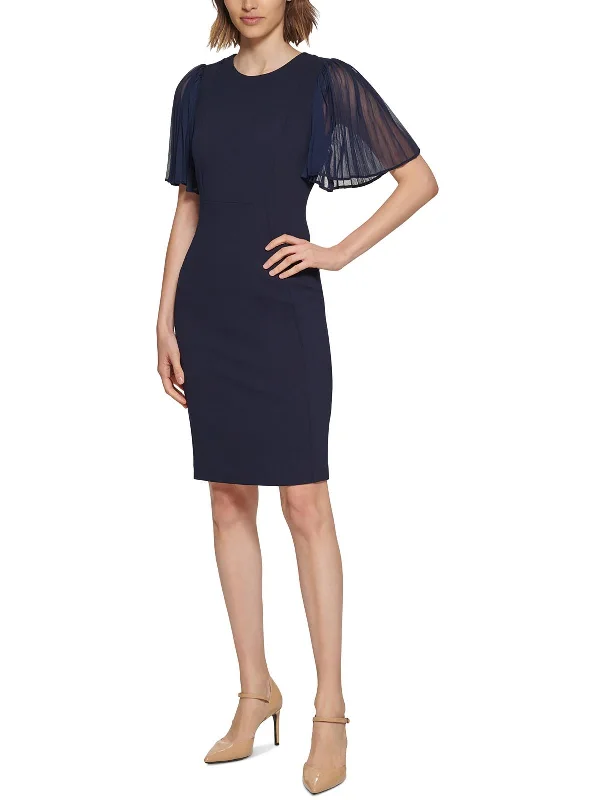 Printed Abstract Women Dress for a Modern and Artistic Appeal Printed Abstract Women Dress for a Modern and Artistic Appeal Womens Pleated Sleeves Round Neck Sheath Dress