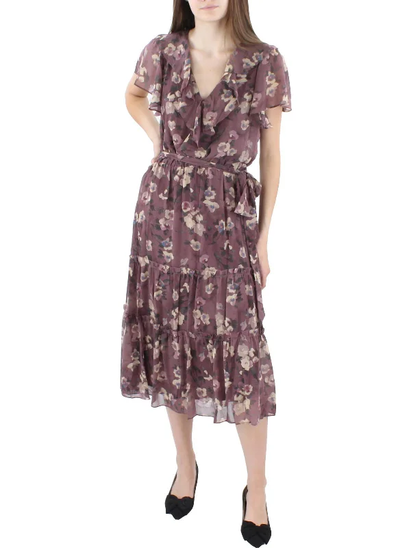 Ruffled Women Dress with Multiple Layers for a Playful and Girly Style Ruffled Women Dress with Multiple Layers for a Playful and Girly Style Womens V-Neck Calf Midi Dress