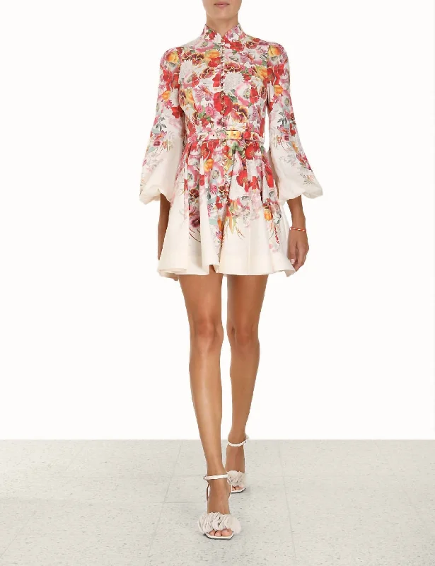 Lace - Embellished Women Dress for an Elegant and Sophisticated Appearance Lace - Embellished Women Dress for an Elegant and Sophisticated Appearance Wonderland Buttoned Mini Dress In Elka Poppy Ivory Border