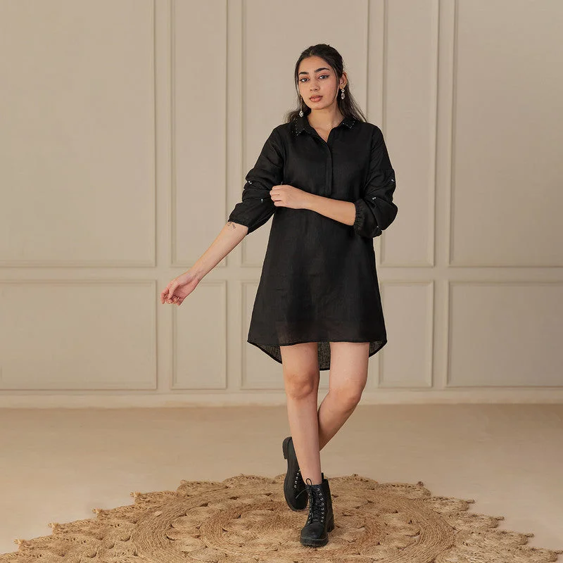 Ruffled Women Dress with Multiple Layers for a Playful and Girly Style Ruffled Women Dress with Multiple Layers for a Playful and Girly Style Linen Mini Dress | High-Low Hem | Black Ruffled Women Dress with Multiple Layers for a Playful and Girly Style Ruffled Women Dress with Multiple Layers for a Playful and Girly Style Linen Mini Dress | High-Low Hem | Black