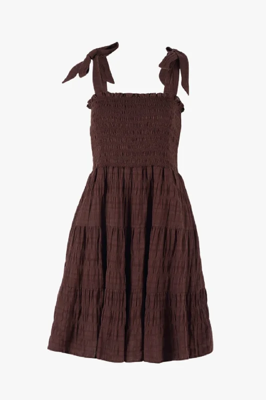 Off - the - Shoulder Women Dress for a Romantic and Feminine Look Off - the - Shoulder Women Dress for a Romantic and Feminine Look Arabella Chocolate Shirred Cotton Tie Strappy Mini Dress Off - the - Shoulder Women Dress for a Romantic and Feminine Look Off - the - Shoulder Women Dress for a Romantic and Feminine Look Arabella Chocolate Shirred Cotton Tie Strappy Mini Dress