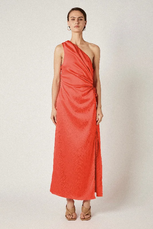 Halter Neck Women Dress to Show Off the Shoulders and Neckline Halter Neck Women Dress to Show Off the Shoulders and Neckline Ariel Blood Orange One Shoulder Midi Dress