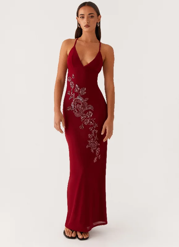 Empire Waist Women Dress to Accentuate the Bust and Conceal the Waist Empire Waist Women Dress to Accentuate the Bust and Conceal the Waist Beki Beaded Mesh Maxi Dress - Deep Red Empire Waist Women Dress to Accentuate the Bust and Conceal the Waist Empire Waist Women Dress to Accentuate the Bust and Conceal the Waist Beki Beaded Mesh Maxi Dress - Deep Red