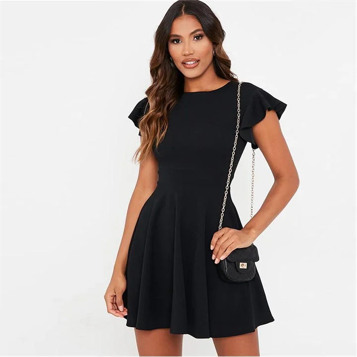 Mini Women Dress with a Short Hem for a Young and Trendy Style Mini Women Dress with a Short Hem for a Young and Trendy Style Black Stretch Crepe Flutter Sleeve Skater Dress Mini Women Dress with a Short Hem for a Young and Trendy Style Mini Women Dress with a Short Hem for a Young and Trendy Style Black Stretch Crepe Flutter Sleeve Skater Dress