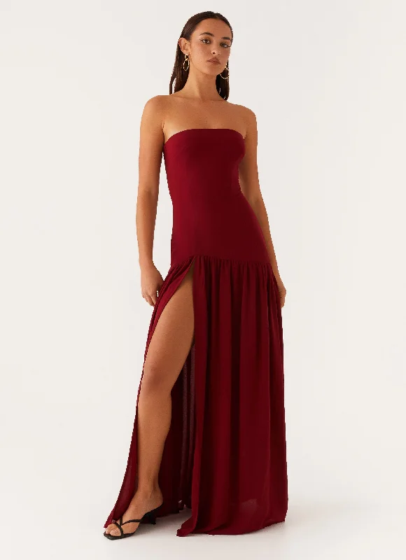 Lace - Embellished Women Dress for an Elegant and Sophisticated Appearance Lace - Embellished Women Dress for an Elegant and Sophisticated Appearance Eden Strapless Maxi Dress - Maroon Lace - Embellished Women Dress for an Elegant and Sophisticated Appearance Lace - Embellished Women Dress for an Elegant and Sophisticated Appearance Eden Strapless Maxi Dress - Maroon