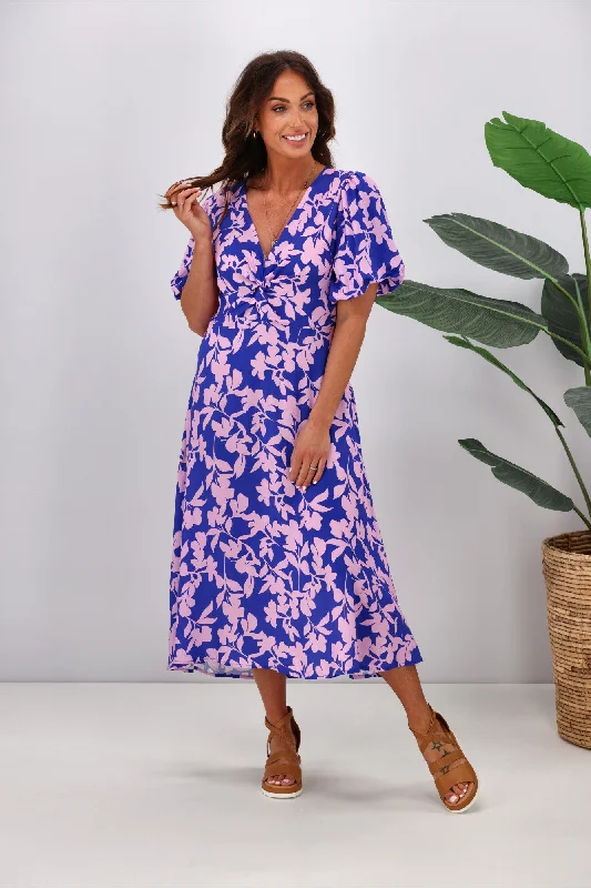 Plus Size Women Dress with a Flattering A - Line Cut for Comfort and Style Plus Size Women Dress with a Flattering A - Line Cut for Comfort and Style Gloss by Shine On Thora Knot Front Dress Blue Pink Leaf Print Plus Size Women Dress with a Flattering A - Line Cut for Comfort and Style Plus Size Women Dress with a Flattering A - Line Cut for Comfort and Style Gloss by Shine On Thora Knot Front Dress Blue Pink Leaf Print