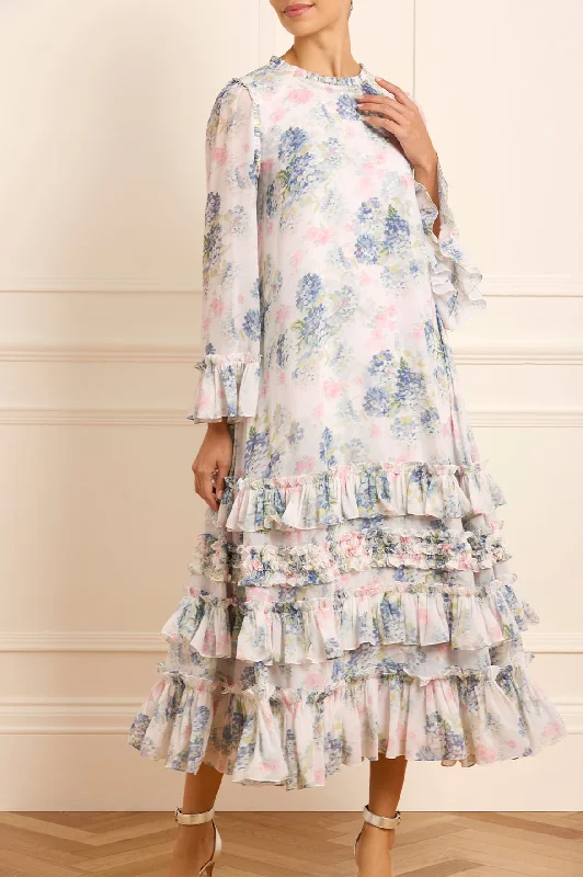 Ruffled Women Dress with Multiple Layers for a Playful and Girly Style Ruffled Women Dress with Multiple Layers for a Playful and Girly Style Hydrangea Chiffon Round Neck Ankle Gown Ruffled Women Dress with Multiple Layers for a Playful and Girly Style Ruffled Women Dress with Multiple Layers for a Playful and Girly Style Hydrangea Chiffon Round Neck Ankle Gown