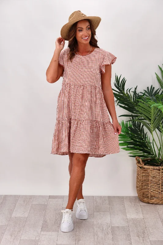 Halter Neck Women Dress to Show Off the Shoulders and Neckline Halter Neck Women Dress to Show Off the Shoulders and Neckline Miracle Lace Trim Gingham Ruffle Dress Rust Halter Neck Women Dress to Show Off the Shoulders and Neckline Halter Neck Women Dress to Show Off the Shoulders and Neckline Miracle Lace Trim Gingham Ruffle Dress Rust