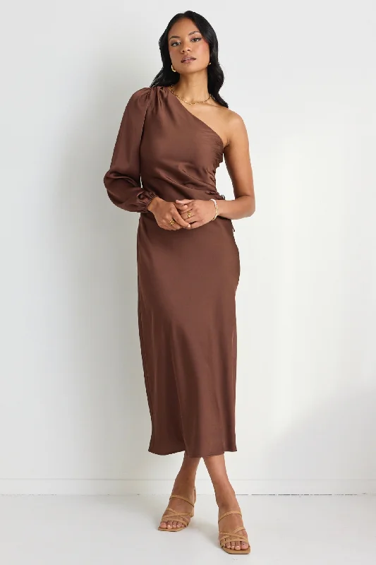 Lace - Embellished Women Dress for an Elegant and Sophisticated Appearance Lace - Embellished Women Dress for an Elegant and Sophisticated Appearance Mythical Chocolate Satin One Shoulder LS Midi Dress Lace - Embellished Women Dress for an Elegant and Sophisticated Appearance Lace - Embellished Women Dress for an Elegant and Sophisticated Appearance Mythical Chocolate Satin One Shoulder LS Midi Dress