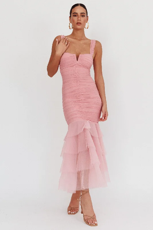 Off - the - Shoulder Women Dress for a Romantic and Feminine Look Off - the - Shoulder Women Dress for a Romantic and Feminine Look Nadia Tulle Hem Ruched Maxi Dress Pink Off - the - Shoulder Women Dress for a Romantic and Feminine Look Off - the - Shoulder Women Dress for a Romantic and Feminine Look Nadia Tulle Hem Ruched Maxi Dress Pink