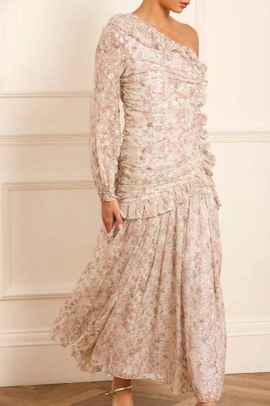 Lace - Embellished Women Dress for an Elegant and Sophisticated Appearance Lace - Embellished Women Dress for an Elegant and Sophisticated Appearance Ophelia Ditsy Lurex One-Shoulder Ankle Gown Lace - Embellished Women Dress for an Elegant and Sophisticated Appearance Lace - Embellished Women Dress for an Elegant and Sophisticated Appearance Ophelia Ditsy Lurex One-Shoulder Ankle Gown