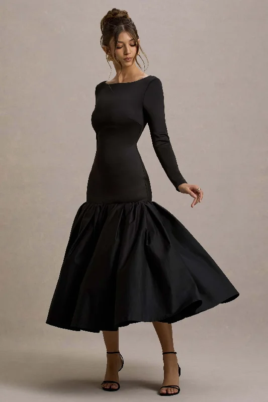 Long - Sleeve Women Dress in Velvet for a Luxurious Winter Look Long - Sleeve Women Dress in Velvet for a Luxurious Winter Look Perpetua | Black Drop-Waist Midi Dress With Volume Skirt Long - Sleeve Women Dress in Velvet for a Luxurious Winter Look Long - Sleeve Women Dress in Velvet for a Luxurious Winter Look Perpetua | Black Drop-Waist Midi Dress With Volume Skirt