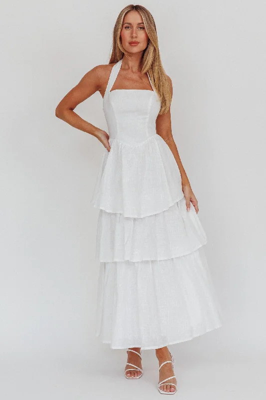 Empire Waist Women Dress to Accentuate the Bust and Conceal the Waist Empire Waist Women Dress to Accentuate the Bust and Conceal the Waist Shaya Tiered Ruffle Maxi Dress White Empire Waist Women Dress to Accentuate the Bust and Conceal the Waist Empire Waist Women Dress to Accentuate the Bust and Conceal the Waist Shaya Tiered Ruffle Maxi Dress White