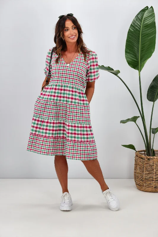 Mermaid - Style Women Dress with a Fitted Silhouette for Special Occasions Mermaid - Style Women Dress with a Fitted Silhouette for Special Occasions Shine On Label Sussex Tiered Check Dress Pink Green Mermaid - Style Women Dress with a Fitted Silhouette for Special Occasions Mermaid - Style Women Dress with a Fitted Silhouette for Special Occasions Shine On Label Sussex Tiered Check Dress Pink Green