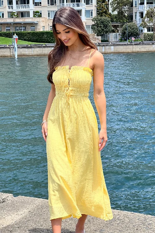 Sleeveless Women Dress in Bright Colors for Summer Parties Sleeveless Women Dress in Bright Colors for Summer Parties Yellow Midi Dress Ribbon Detail Strappy Sleeveless Women Dress in Bright Colors for Summer Parties Sleeveless Women Dress in Bright Colors for Summer Parties Yellow Midi Dress Ribbon Detail Strappy